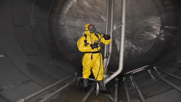 Man cleaning confined space area